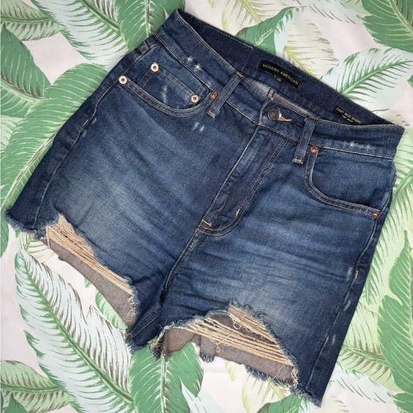 Anthropologie Modern American East Side High Rise Distressed Denim Shorts - Picture 1 of 7